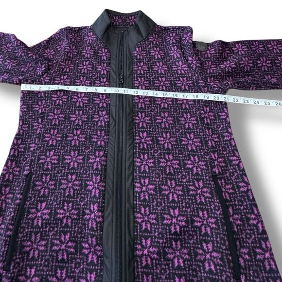Talbot’s Geo Snowflake Cozy Woven Trim Jacket Purple Black Full Zip Women’s Sz M - Picture 5 of 12